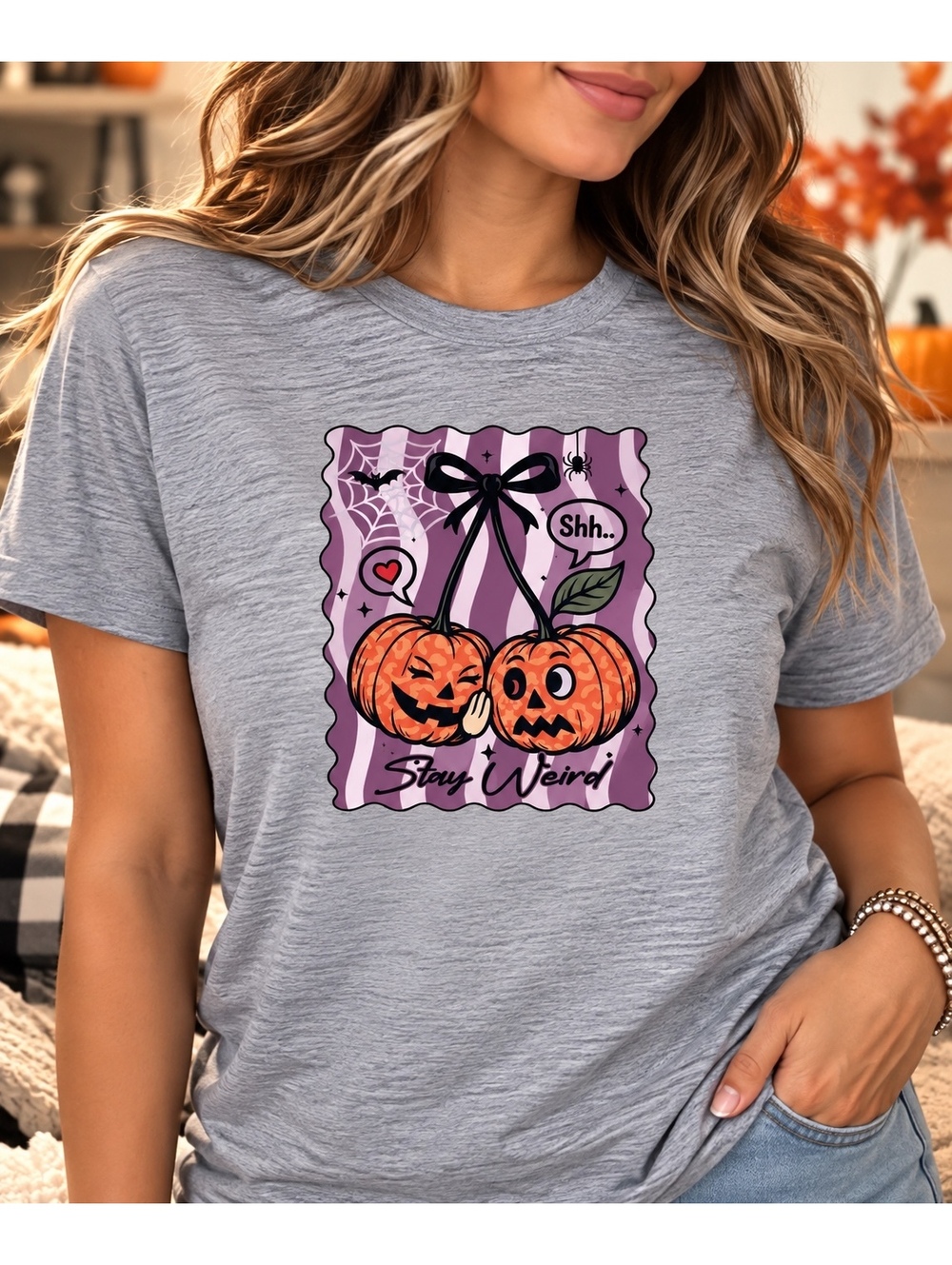 Stay Weird Halloween Pumpkin Graphic T-Shirt for Women